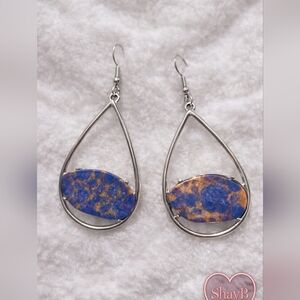 Paparazzi Blue and Gold Oval Teardrop Earrings
